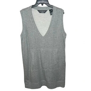 Norma Kamali Size L Dress V-Neck Sleeveless Sweatshirt Tunic Gray Pocket Women’s
